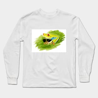 Red Eyed Tree Frog Watercolour Painting Long Sleeve T-Shirt